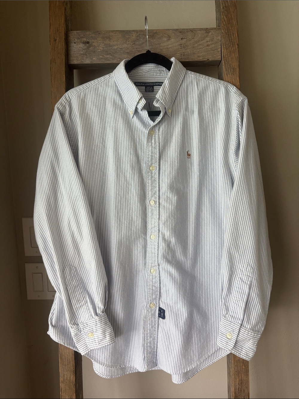 Blue & White Pin Striped Polo Sport Button-Down Shirt 100% Cotton - Picture 2 of 6